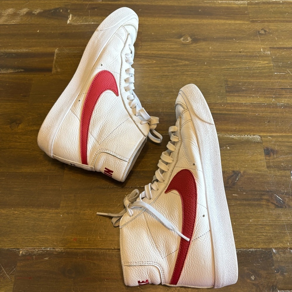 Nike Blazers Mid Lace Up Sneakers Leather Yellow Red Swoosh Mens 6 1/2 Custom - Picture 4 of 7